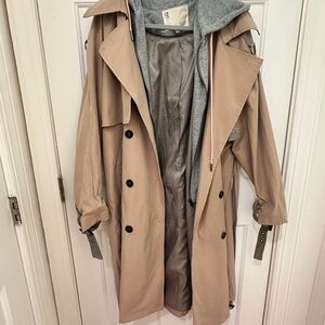 Pilcro Tan Trench Coat with Removable Gray Hoodie